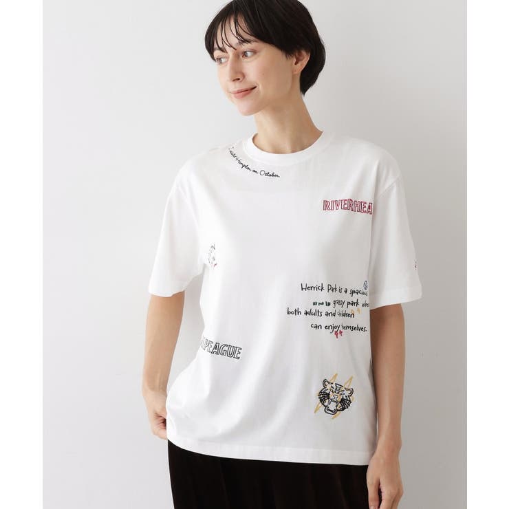 ホワイト(002) | 【リンクコーデ】刺繍Tシャツ | Dessin