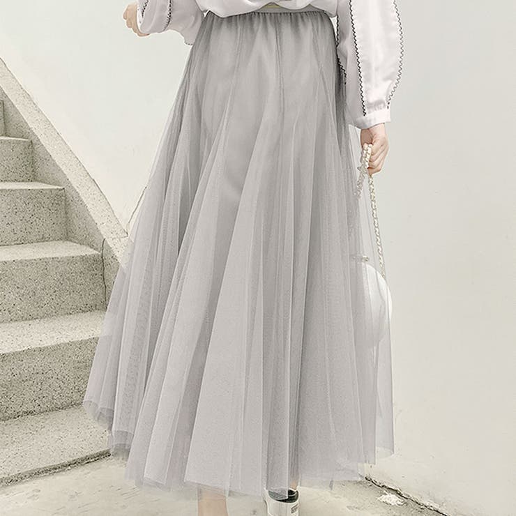 【新品未使用】アンミヌ　シアーチュールスカート シアーチュールスカート チュールスカート ロングスカート[品番