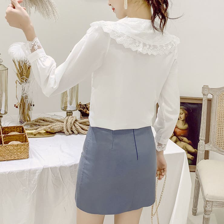 BL】ダブルレースカラーブラウス レースカラーブラウス 襟付きブラウス