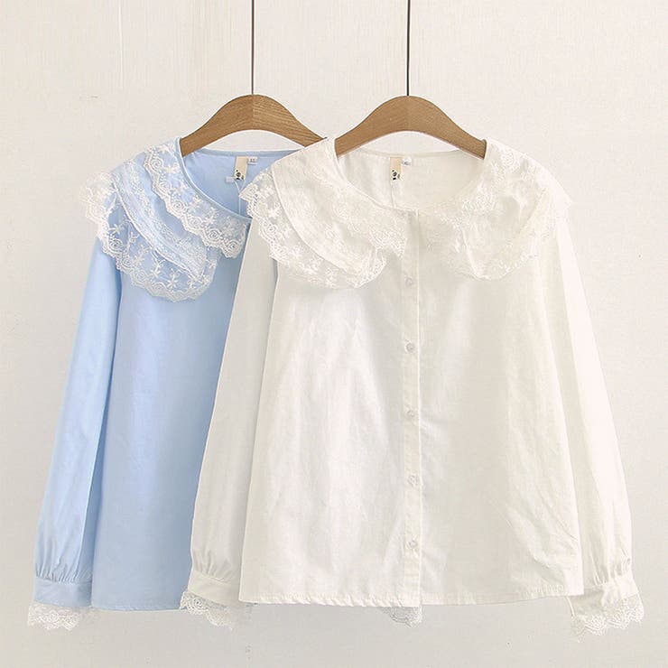 BL】ダブルレースカラーブラウス レースカラーブラウス 襟付きブラウス