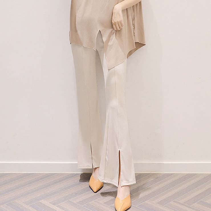 ベージュ | 【PT】フロントスリット入りワイドパンツ スリット入りワイドパンツ ブーツカット | PREMINA