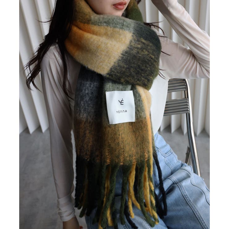 イエロー | チェックボリュームストール | YENNA