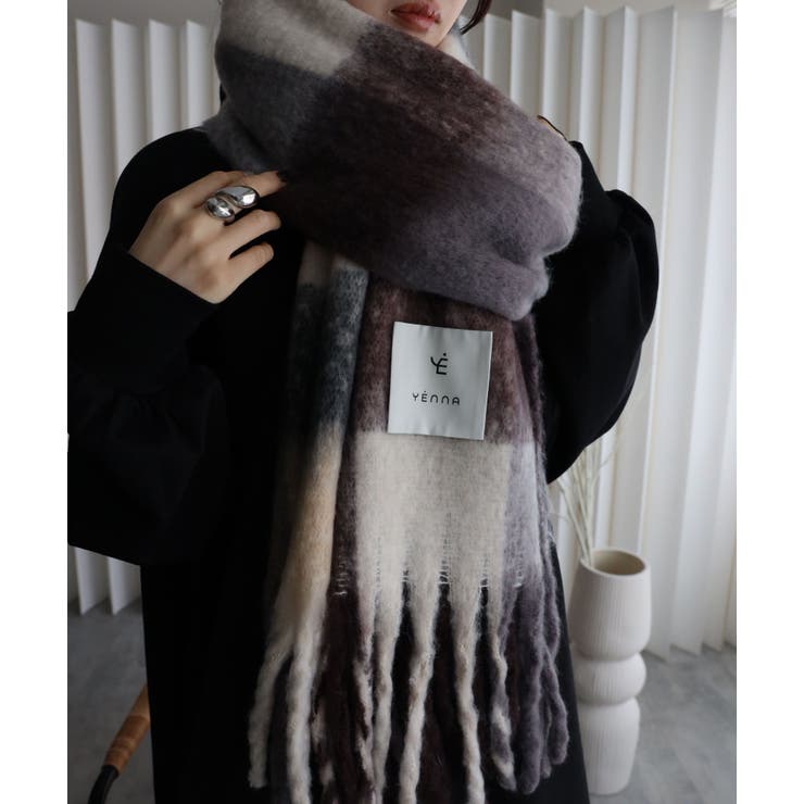 ブラウン | チェックボリュームストール | YENNA