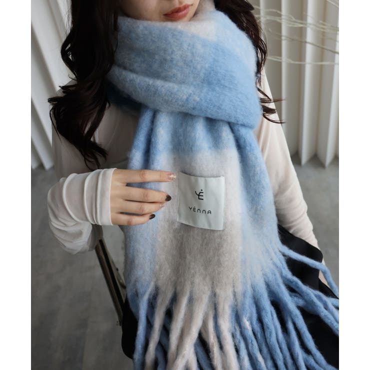 ブルー | チェックボリュームストール | YENNA