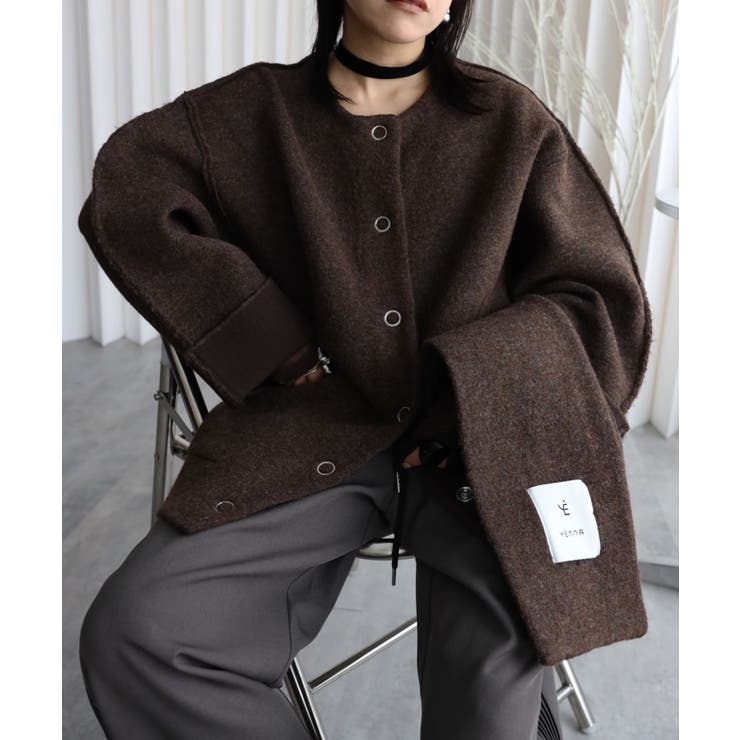 ブラウン | ダブルフェースニットブルゾン+マフラー付き | YENNA