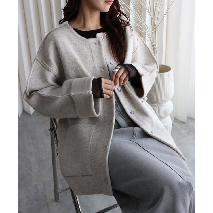 アイボリー | ダブルフェースニットブルゾン+マフラー付き | YENNA