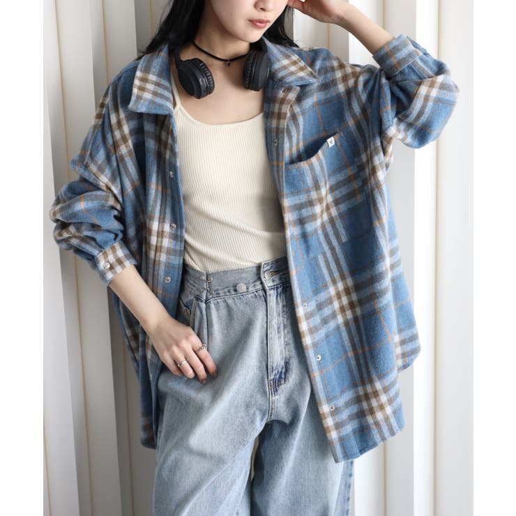 サックス | 【ニュアンス起毛チェックシャツジャケット】シャツアウター/ オーバーシャツ | YENNA