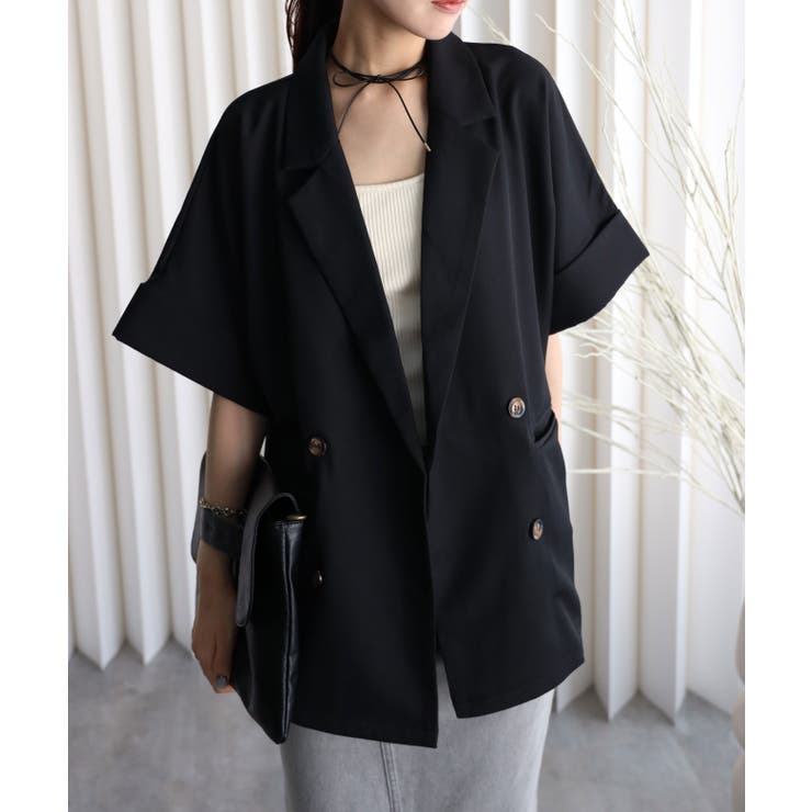 ブラック | 【バックスリットショートスリーブジャケット（裏地無し）】セットアップ可能 | YENNA