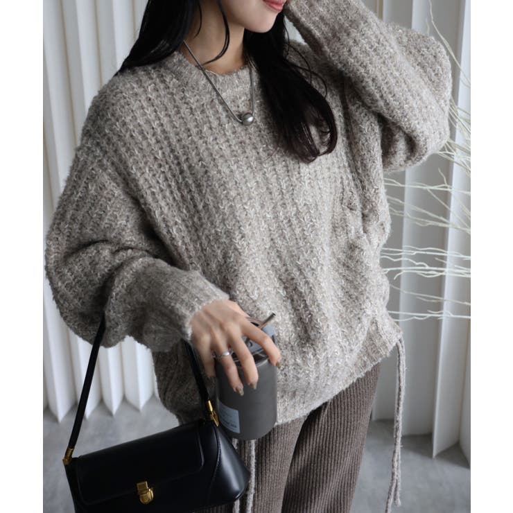 ベージュ | ミックスシャーリングビックニット	 | YENNA