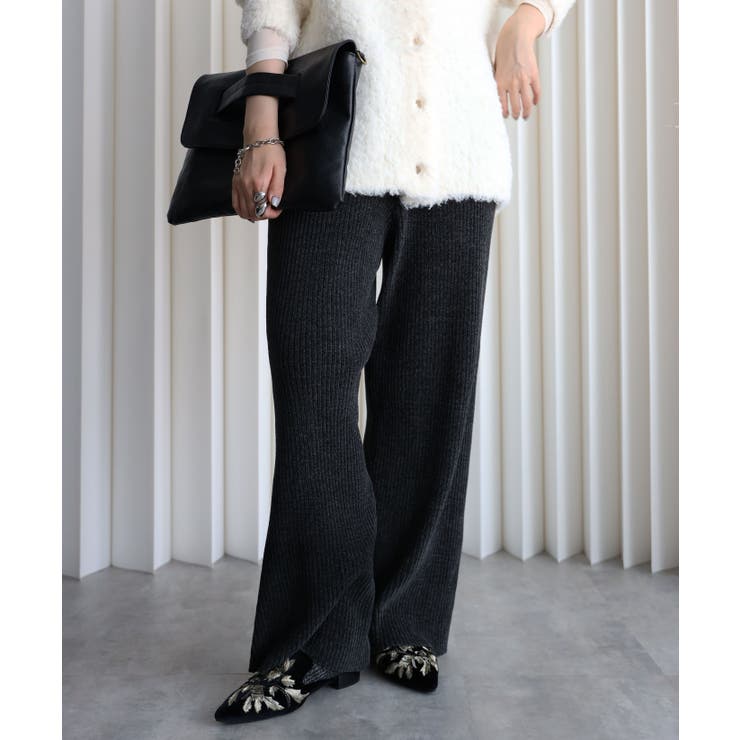 チャコールグレー | ベロアロングパンツ | YENNA