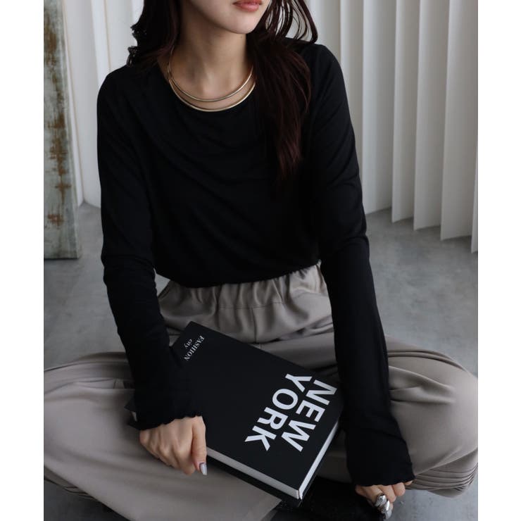 ブラック | ロングスリーブTシャツ/メッシュ切替ロングTシャツ | YENNA