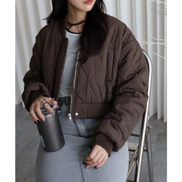 ブラウン | キルティング中綿ショートリブブルゾン | YENNA