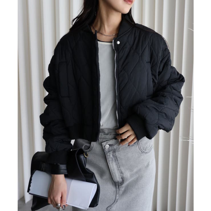 ブラック | キルティング中綿ショートリブブルゾン | YENNA