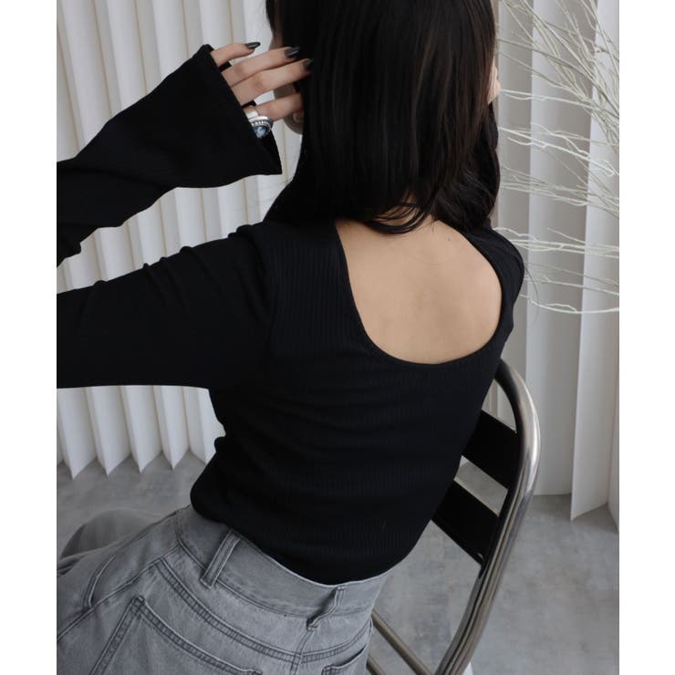 ブラック | パット付リブフレアカットソー | YENNA