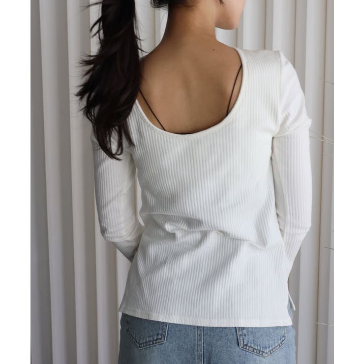 アイボリー | パット付リブフレアカットソー | YENNA