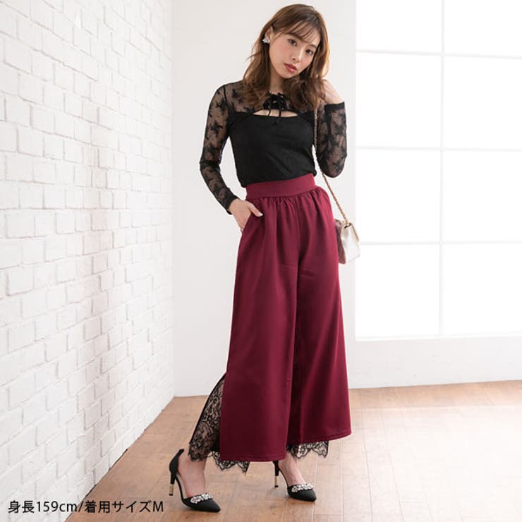 ワイドパンツ スカラップ レース[品番：YU000042247]｜夢展望