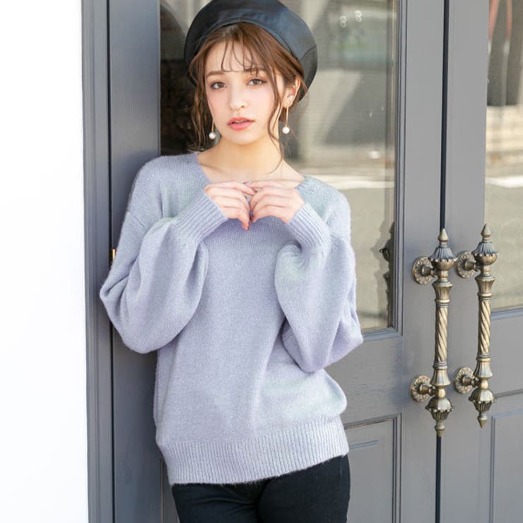 サックス | ニットトップス バルーンスリーブ 秋 | 夢展望