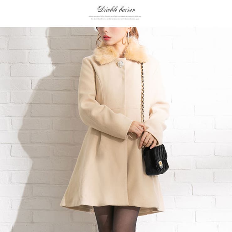 コート ビジューボタン ファー付き[品番：YU000043452]｜夢展望