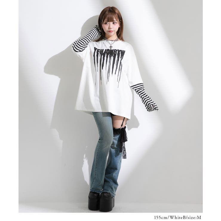 ロゴボーダー長袖レイヤードカットソー 韓国 夢展望 | 夢展望 | 詳細画像3 