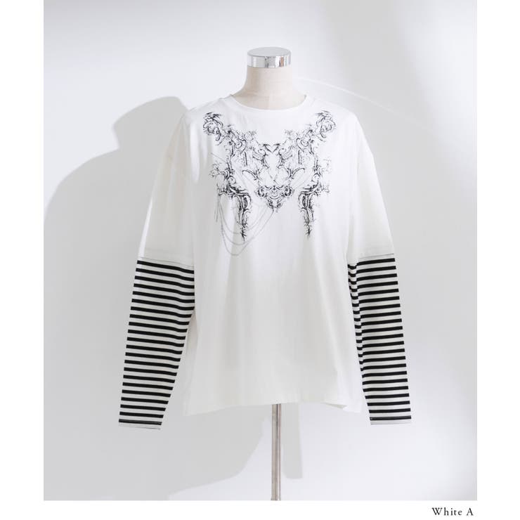 ロゴボーダー長袖レイヤードカットソー 韓国 夢展望 | 夢展望 | 詳細画像8 