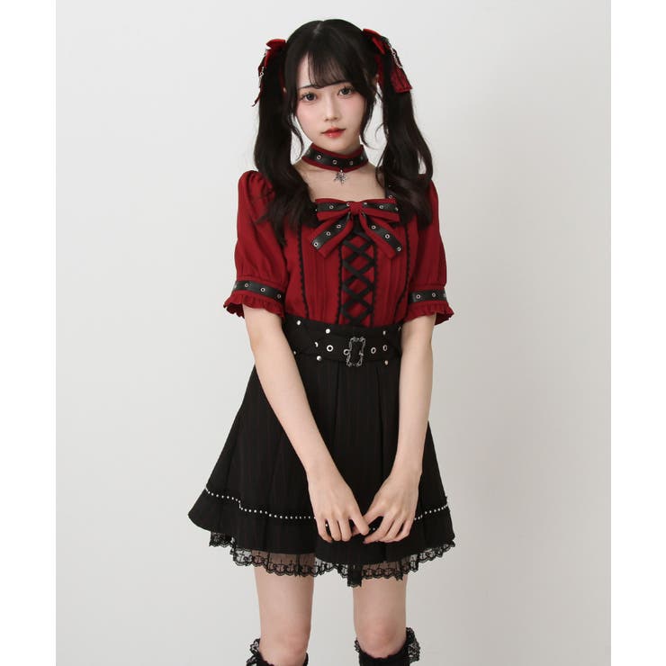 蝶々チャームチョーカーレースアップハトメブレードブラウス 量産型 地雷系 | DearMyLove | 詳細画像10 