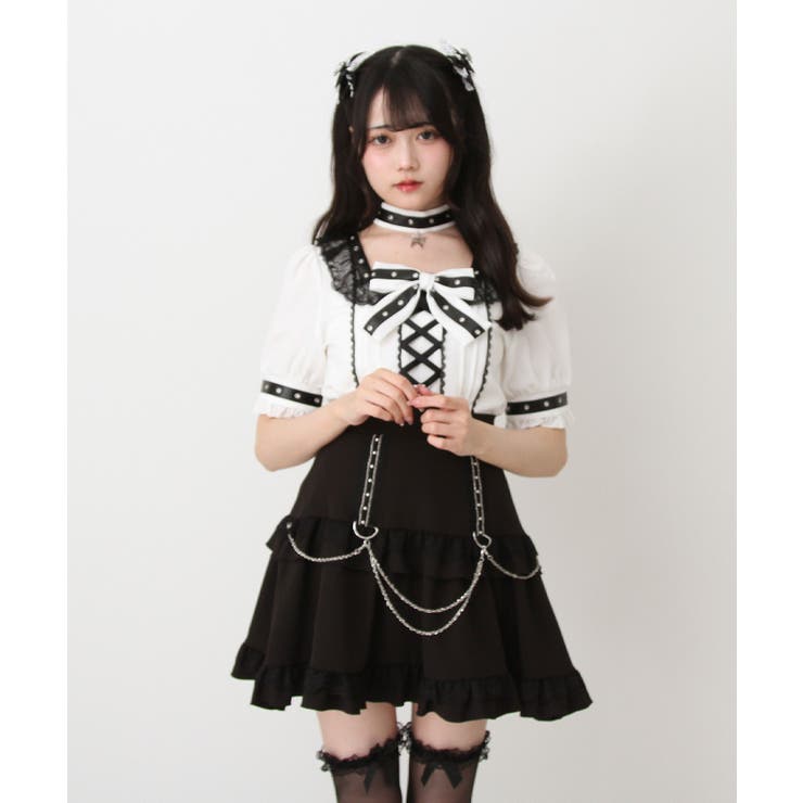 蝶々チャームチョーカーレースアップハトメブレードブラウス 量産型 地雷系 | DearMyLove | 詳細画像18 