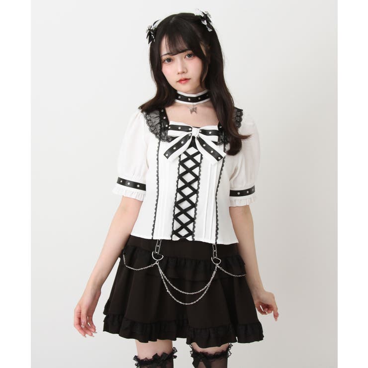 蝶々チャームチョーカーレースアップハトメブレードブラウス 量産型 地雷系 | DearMyLove | 詳細画像19 