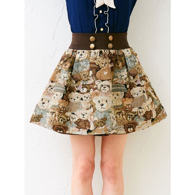 極美品　メタモルフォーゼ　ぱんくま迷彩スカート　フレアスカート　M相当 No.890 ゴブラン風くまちゃんフレアスカート + エンブレム刺繍入り