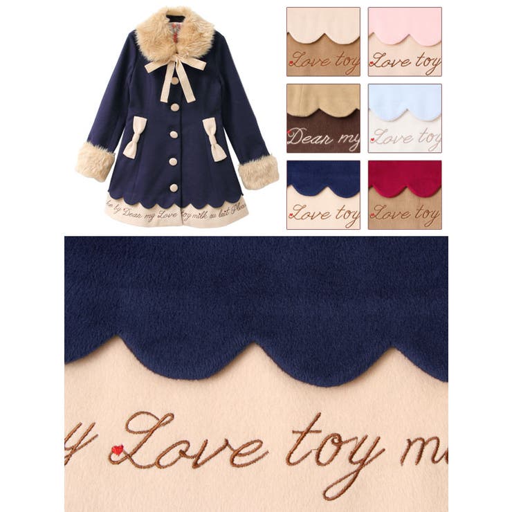 配色が可愛い♪裾スカラップ&オリジナル刺繍ファー付コート DM PR 