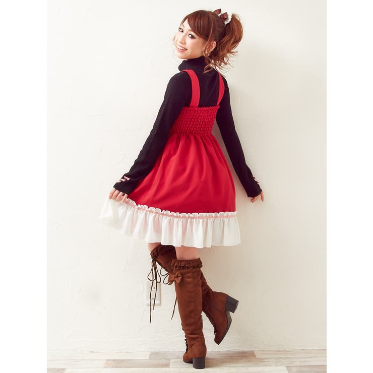 PLEATS PLEASE ミドル丈ワンピース チュニック フリル スリット 赤 PLEATS PLEASE ミドル丈ワンピース チュニック フリル スリット 赤