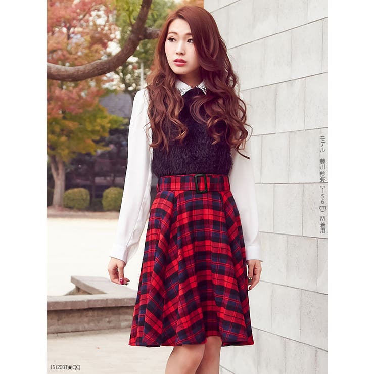 ベルト付き選べる柄ひざ丈フレアスカート|MR|GL|CS][品番：YU000036338  