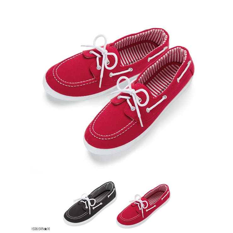 [ボーダー裏地が可愛い マリン風デッキシューズスニーカー |MR|GL|CS] | 夢展望 | 詳細画像1 