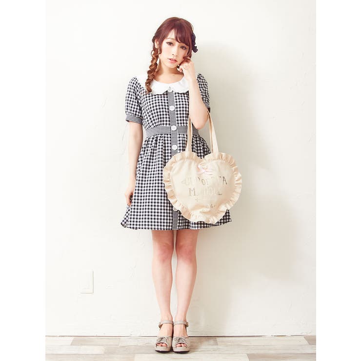 丸襟&パフ半袖♪ギンガムカントリーワンピース|DM|PR|SW][品番  