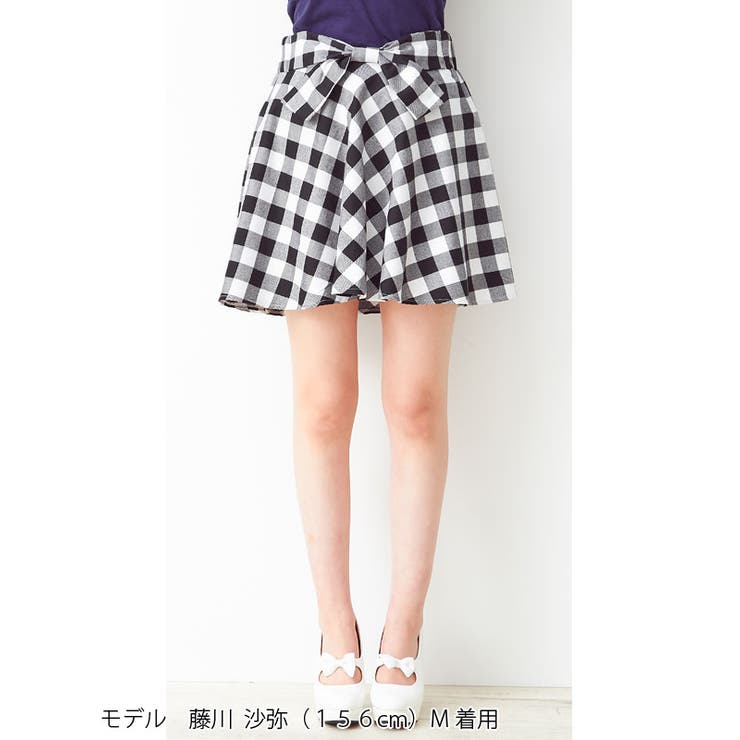 ストライプ ギンガムチェック♪ウエストリボンフレアスカート MR[品番 