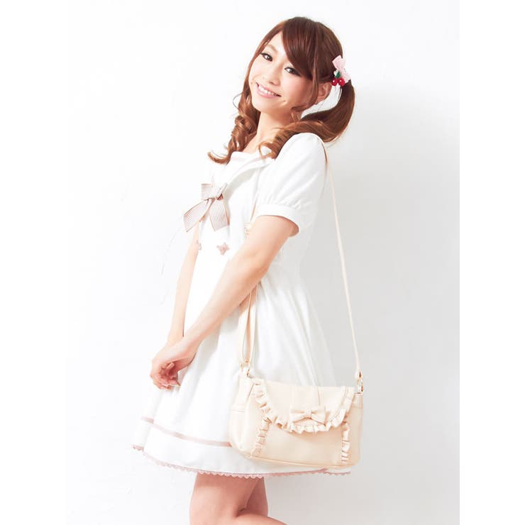 斜めがけOKのポシェットタイプ フリルリボンショルダーバッグ DM 品番 YU000037649 夢展望 ユメテンボウ レディース