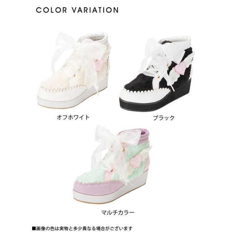天使の羽 ハートチャーム付き ふわもこファー厚底ハイカット