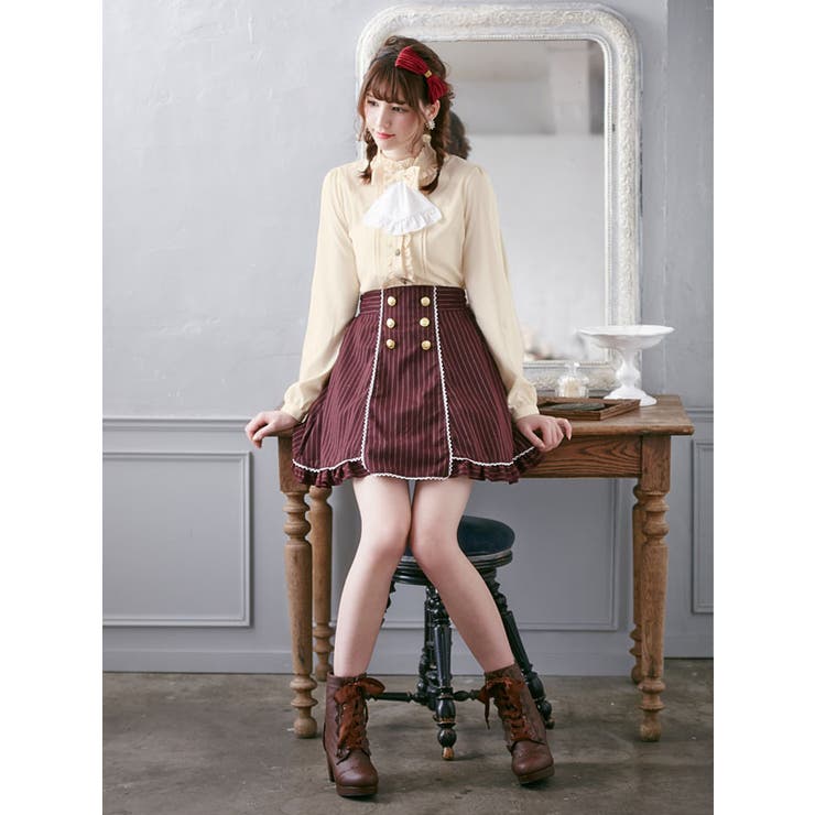 クラシカルフリルタートルネックジャボ付き長袖ブラウス|DM|PR|SW