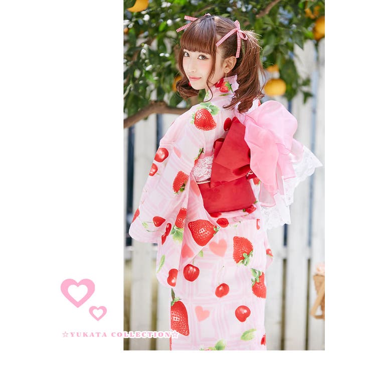 ストロベリー板チョコ×いちごチェリー柄 6点浴衣セット|DML|PR
