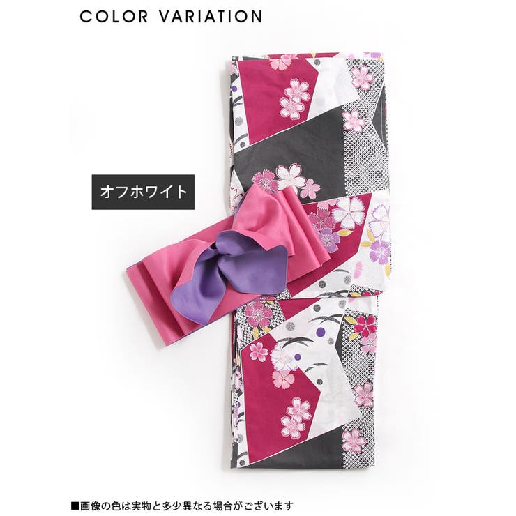 大正ロマン 着物風桜なでしこ柄 高級平織り浴衣+帯[品番：YU000039159