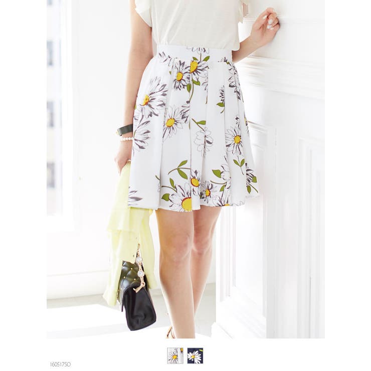 スカート マーガレット花柄フレアーミニ 可愛い[品番：YU000039212