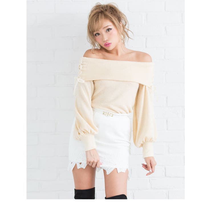 ⭐︎新品未使用⭐︎ sov. バルーントップス オフショルバルーン袖横レースアップニットトップス|DB|LX|SE