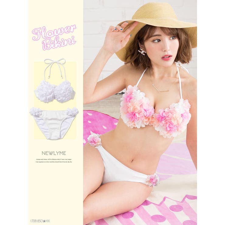 シフォンフラワーコサージュ水着ビキニ2点セット|NL|FN|CS][品番