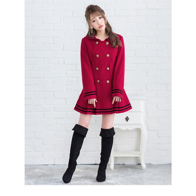 裾プリーツセーラー襟フェイクウールコート|NL|FN|CS||][品番