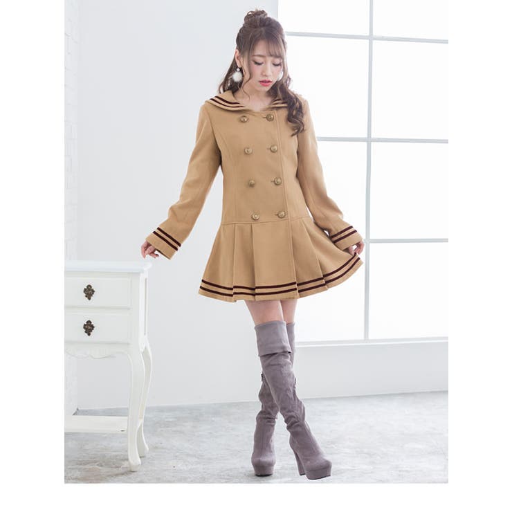 レディース 夢展望 プリーツセーラーコート キャメル Mサイズ