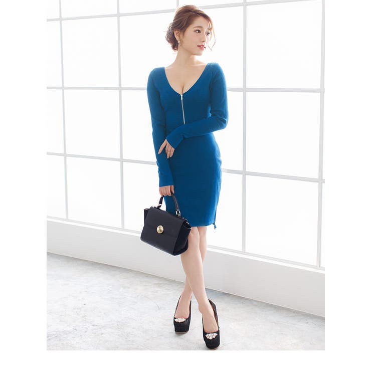   クロスネック 前にスリット入り ワンピース ドレス Sのみ即納][instock]【RANS】ロング/ドレス/ワンピース/レッド