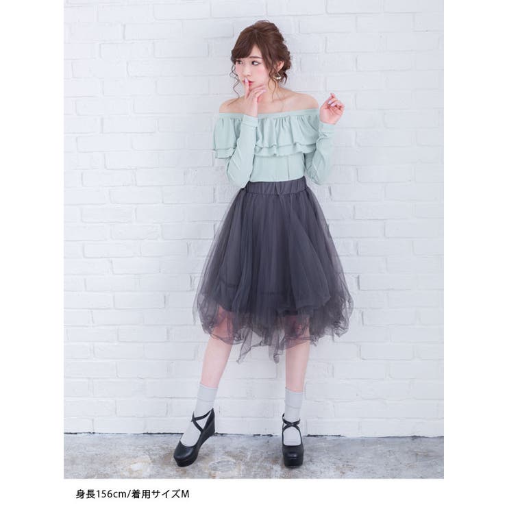 トップス オフショルフリルリブ 春[品番：YU000039923]｜夢展望