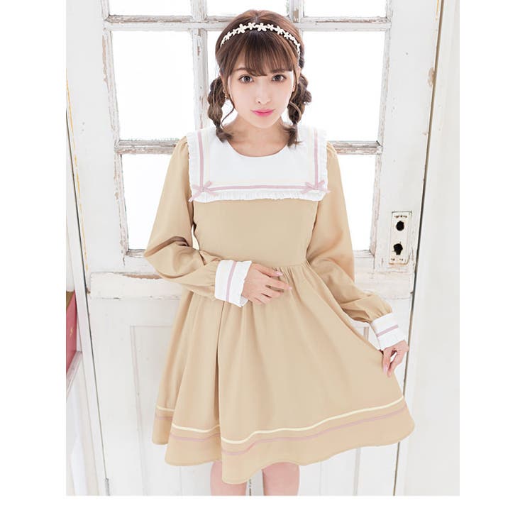 夢展望 3L セーラーワンピース 夏服 セーラービジューレースフリルワンピース – レディース