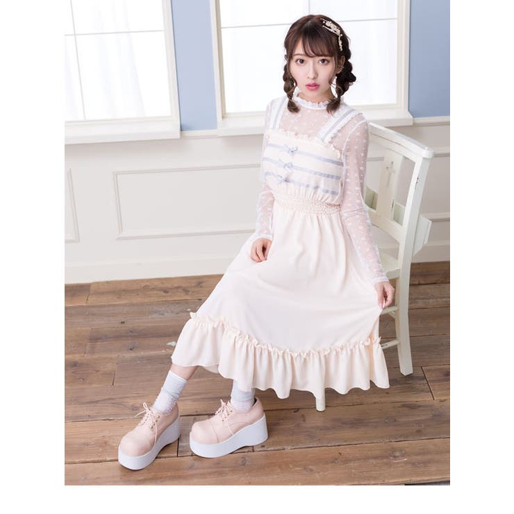 振袖　ロングワンピース　フレンチ　リボン紐付き ワンピース フレンチクラシカルリボンロングジャンスカ 春[品番