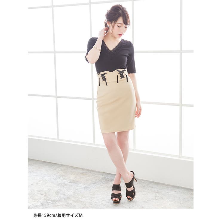 リボンウエスト総レースタイトスカート　アイボリー リボンウエスト総レースタイトスカート アイボリー リボンレース