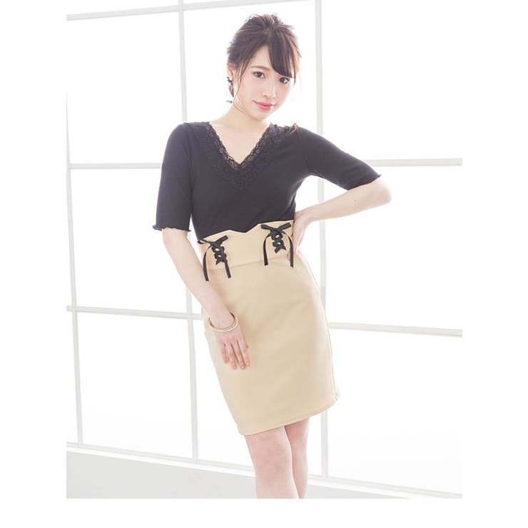 ウエストレースアップリボンハイウエストタイトスカート|NL|CS